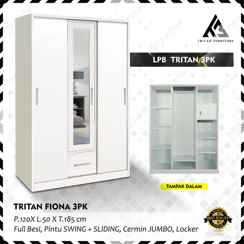 LPB TRITAN 3PK - Lemari Pakaian Besi 3 Pintu Sliding Tritan Furniture 7