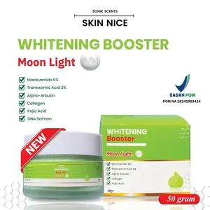 [ PROMO LIVE ] SKIN NICE WHITENING BOOSTER 50/30 Gr Moon light cream Hijau Niacinamide 5 %  ,Tranexamic acid 2 %, Alpha arbutin, Collagen, Kojic acid , Membantu menyamarkan flek Hitam mencerahkan Muka