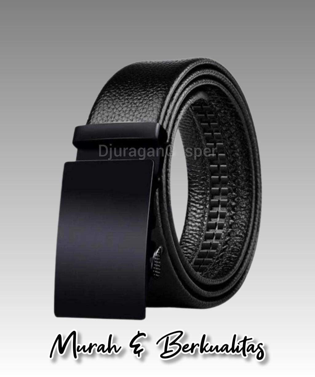 Ikat Pinggang Pria dan Wanita Gesper Kepala Hitam Polos Sabuk Keren Bagus COD Belt Karet Kulit Besi