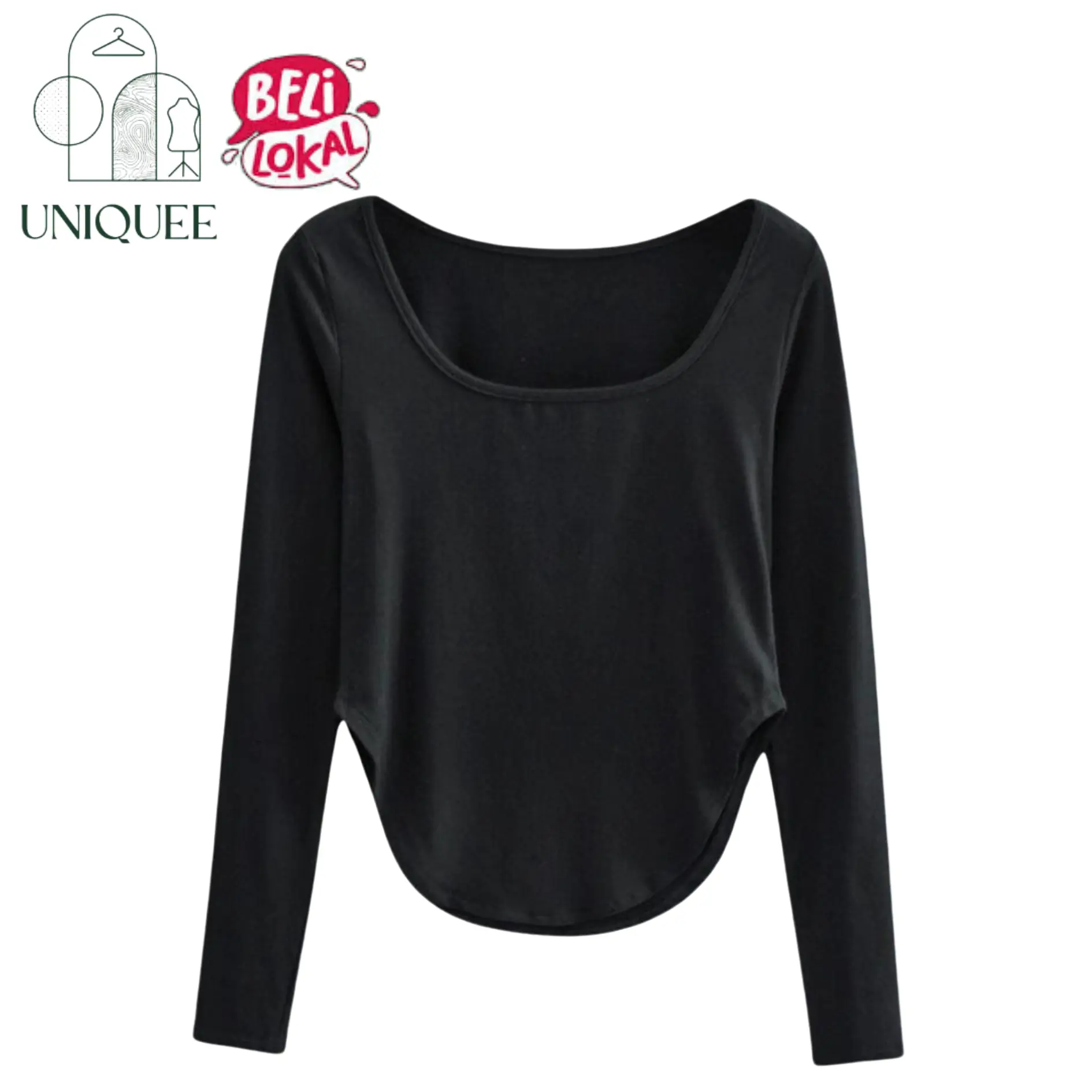 Uniqueestore BJ1078 Baju Wanita Lengan Panjang Kaos Polos Fashion Wanita Korea Spandek Lembut Stretch long Sleeve Termurah Cod Hitam Basic Pendek Kerah