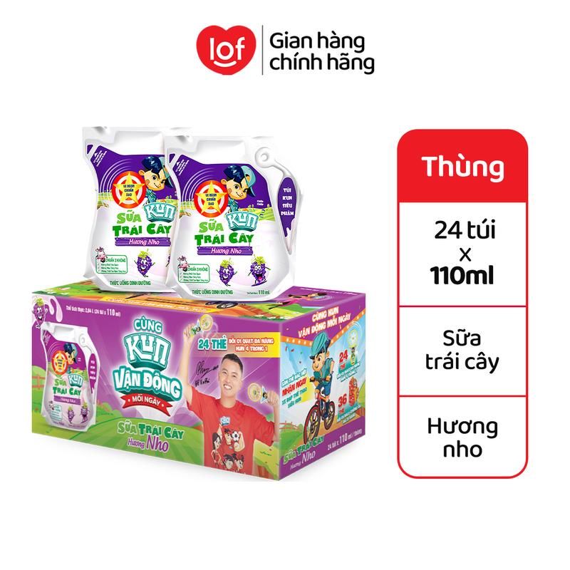 Kun Sữa trái cây hương nho thùng 24 túi x 110ml-LS