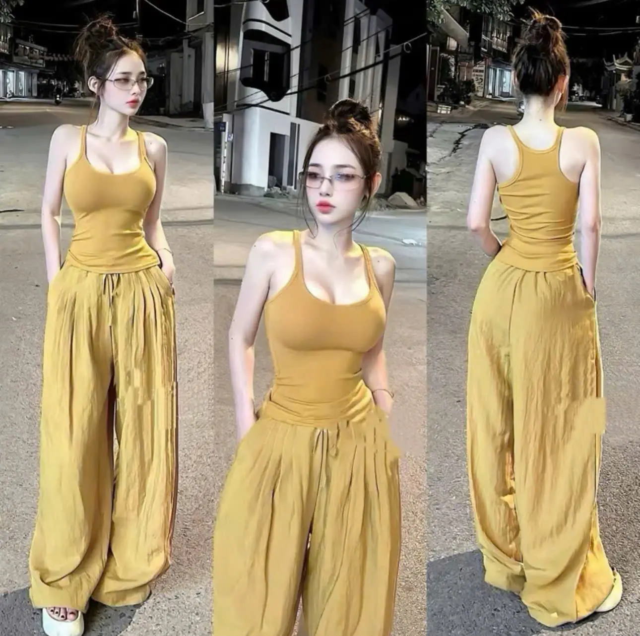 HL09 Set bộ ba lỗ, dây mix quần suông bồng bí, 3 màu đen, vàng, ghi | BigBuy360 - bigbuy360.vn HL09 Set bộ ba lỗ, dây mix quần suông bồng bí, 3 màu đen, vàng, ghi | BigBuy360 - bigbuy360.vn