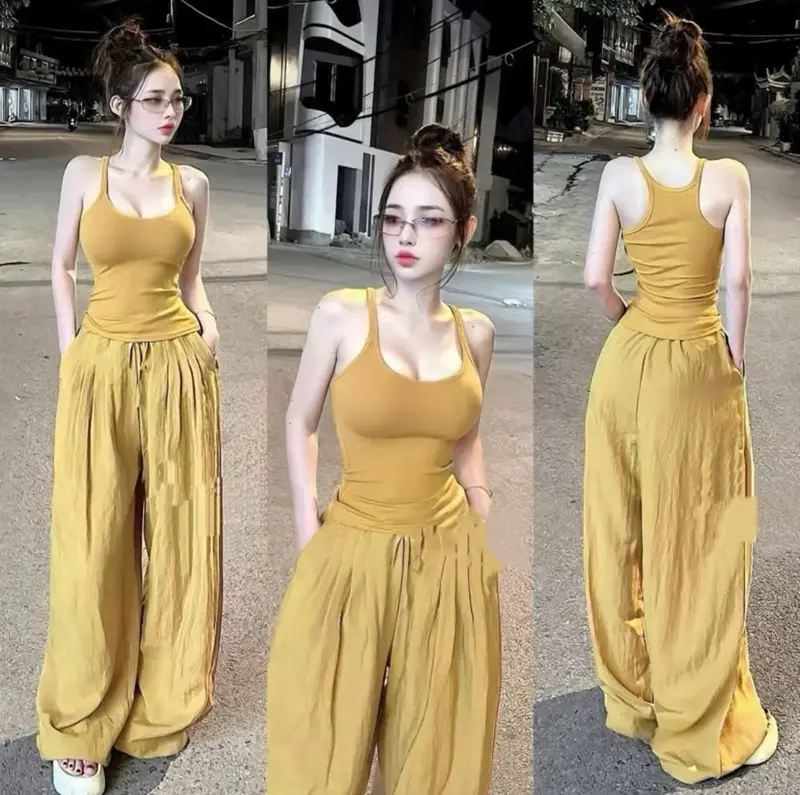 HL09 Set bộ ba lỗ, dây mix quần suông bồng bí, 5 màu đen, vàng, ghi, trắng,đỏ đô | BigBuy360 - bigbuy360.vn HL09 Set bộ ba lỗ, dây mix quần suông bồng bí, 5 màu đen, vàng, ghi, trắng,đỏ đô | BigBuy360 - bigbuy360.vn