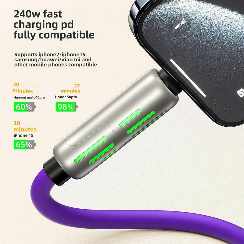 Cáp dữ liệu, Chức năng 4 trong 1, Sạc siêu nhanh, USB Type C, Chất liệu silicon lỏng, Hợp kim nhôm, Công suất 240W 4