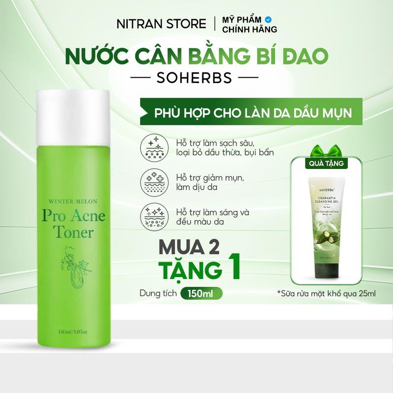  Toner Nước Cân Bằng Bí Đao SOHERBS 150ml Dành Cho Da Dầu Mụn Hỗ Trợ Làm Sạch Sâu Dưỡng Trắng Da Skincare Dưỡng Ẩm Da Làm Đẹp Da Dưỡng Da Mặt Chăm Da Đón Tết 