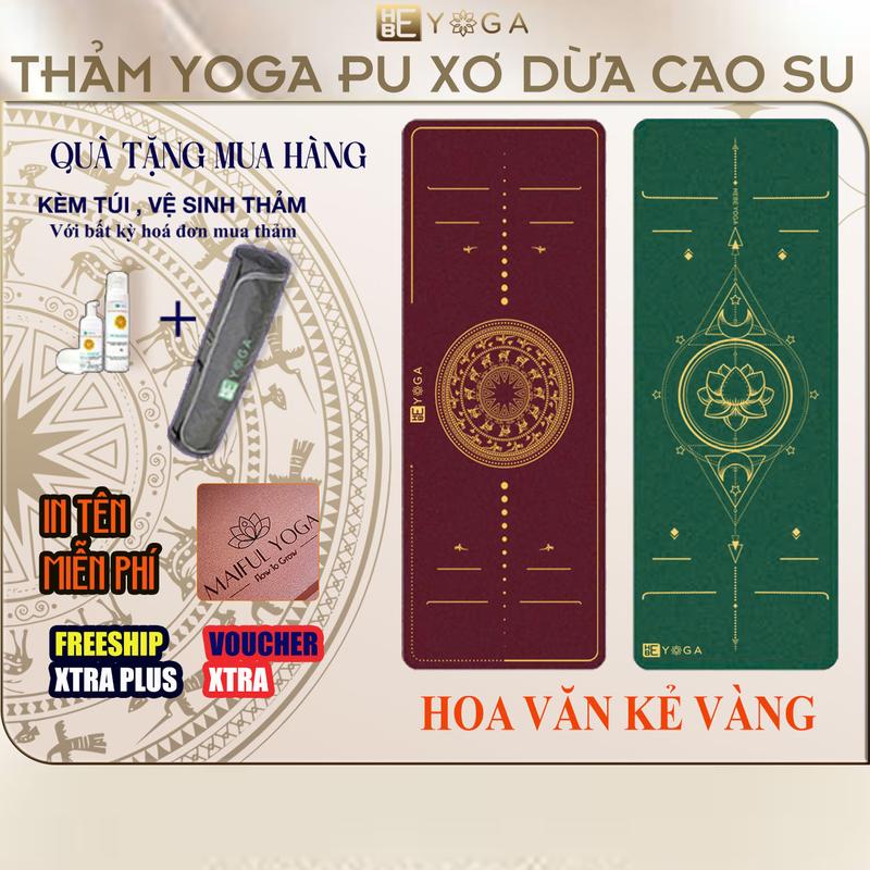 Thảm Tập Yoga Gym Định Tuyến Hebeyoga Pu Xơ Dừa Cao Su Kẻ Vàng ±5.5mm Cao Cấp