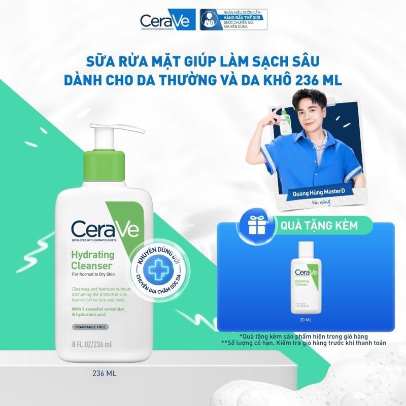 [FlashSale] Sữa rửa mặt giúp làm sạch sâu dành cho da thường và da khô Cerave Hydrating Cleanser 236ML dạng gel không tạo bọt làm sạch sâu dịu nhẹ và cung cấp độ ẩm cho da. Chăm sóc da_Sữa rửa mặt_Skincare cho Nam và Nữ_Cleansing