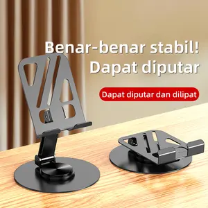 Dudukan telepon terbuat dari bahan paduan logam, dapat diputar dan dilipat, alas penyangga, cocok untuk telepon seluler dan tablet berukuran 10 dan 9 inci.