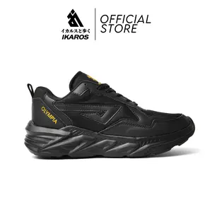 IKAROS - Olympia Full Black Sepatu Sneakers Olahraga Running Pria Gym Sport Kasual Size 38 - 43