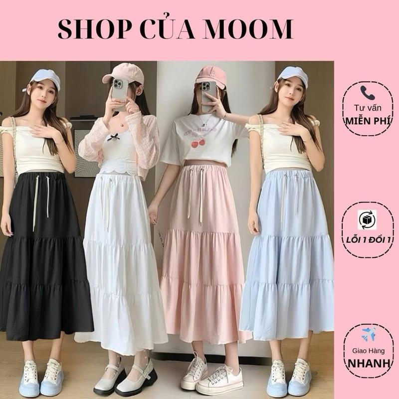 [Nhà Moom] Chân váy Mixi bầu dáng dài 3 tầng , cạp dây rút siêu xinh phong cách nhẹ nhàng cho Mom