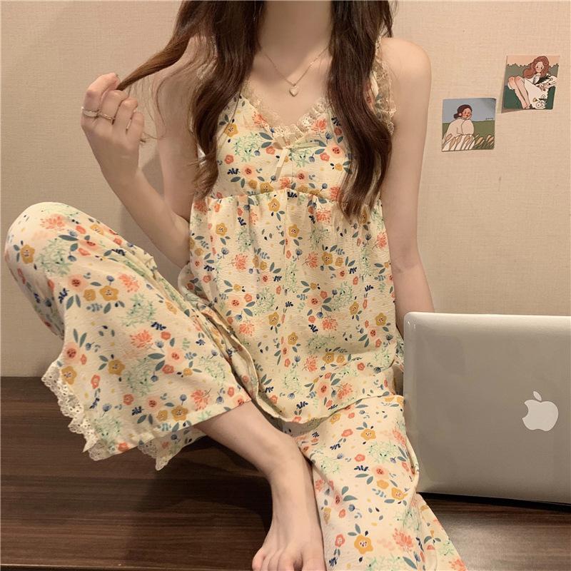 Bộ Đồ Ngủ Mùa Hè, Phong Cách Cổ Điển, Dây Treo Hoa Nhỏ Có Đệm Ngực, Dành Cho Nữ, Người Có Ảnh Hưởng Trực Tuyến, Nhóm Mua Hàng Tiktok, Thích Hợp Mặc Nhà Thế Hệ Nho Áo Women Nhung 1