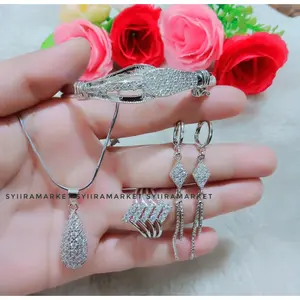 Satu Set Perhiasan Wanita Dewasa Model Labu Berlian Silver Titanium Mewah Anti Karat Terbaru Elegan Jewellery