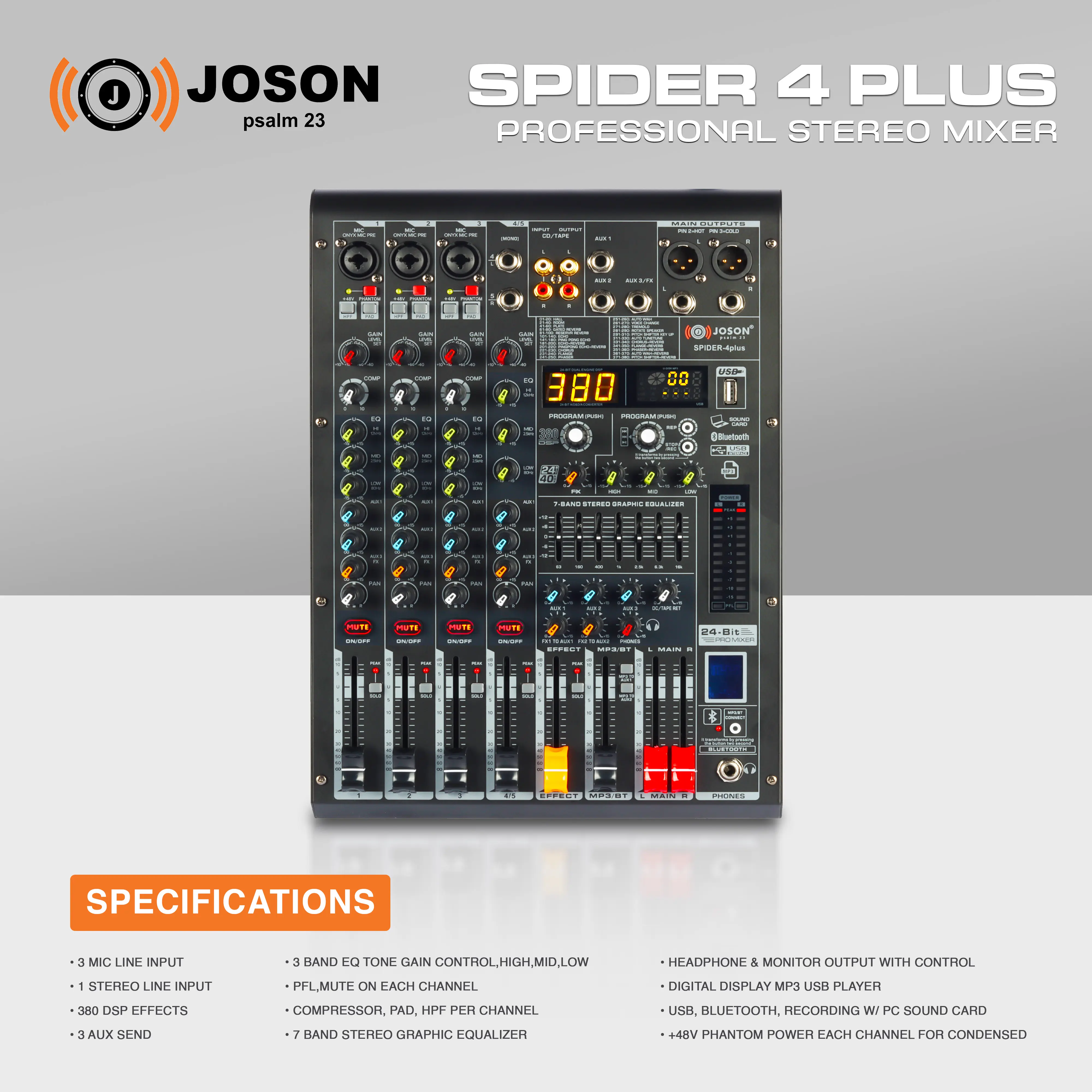 Joson SPIDER 4 PLUS Professional Audio Mixer