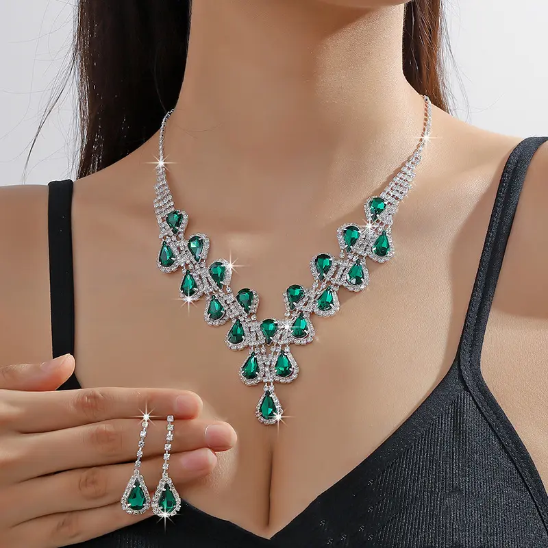Bộ Bông Tai Vòng Cổ Pha Lê, Cô Dâu, Đồ Trang Sức Cưới Cô Dâu, Vòng Cổ Choker Kim Cương Giả, Bộ Trang Sức Trang Phục Dạ Hội, Dành Cho Phụ Nữ Và Trẻ Em Gái, Bộ 3 Món, Bao Gồm 2 Bông Tai Và 1 Vòng Cổ 6
