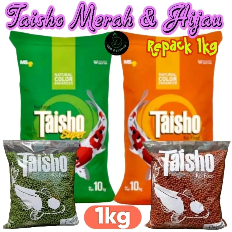 Taisho Merah/Hijau Repack 1kg 1mm/2mm/5mm Taiso 1kg Makanan Pakan Koi Pelet Koki Ikan Hias dll
