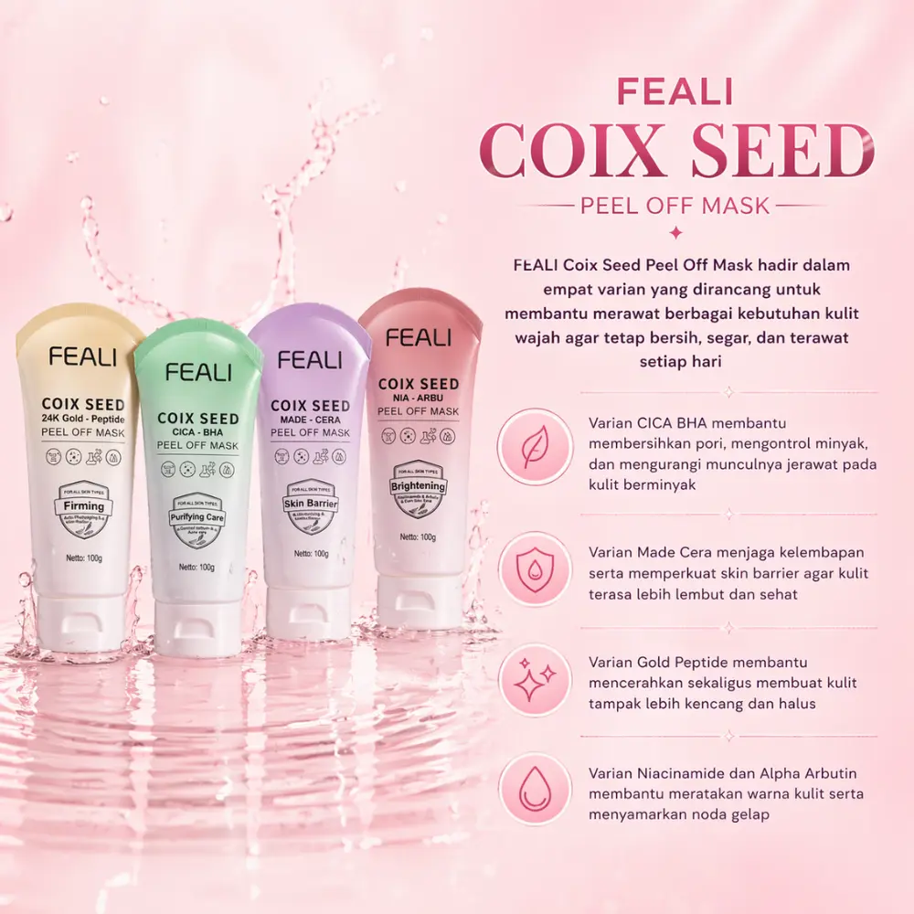 [BPOM] FEALI Coix Seed Peel Off Mask 100g – Masker Wajah Semua Jenis Kulit | Mencerahkan, Membersihkan & Mengencangkan Kulit | Skin Barrier, Purifying, Brightening, Firming
