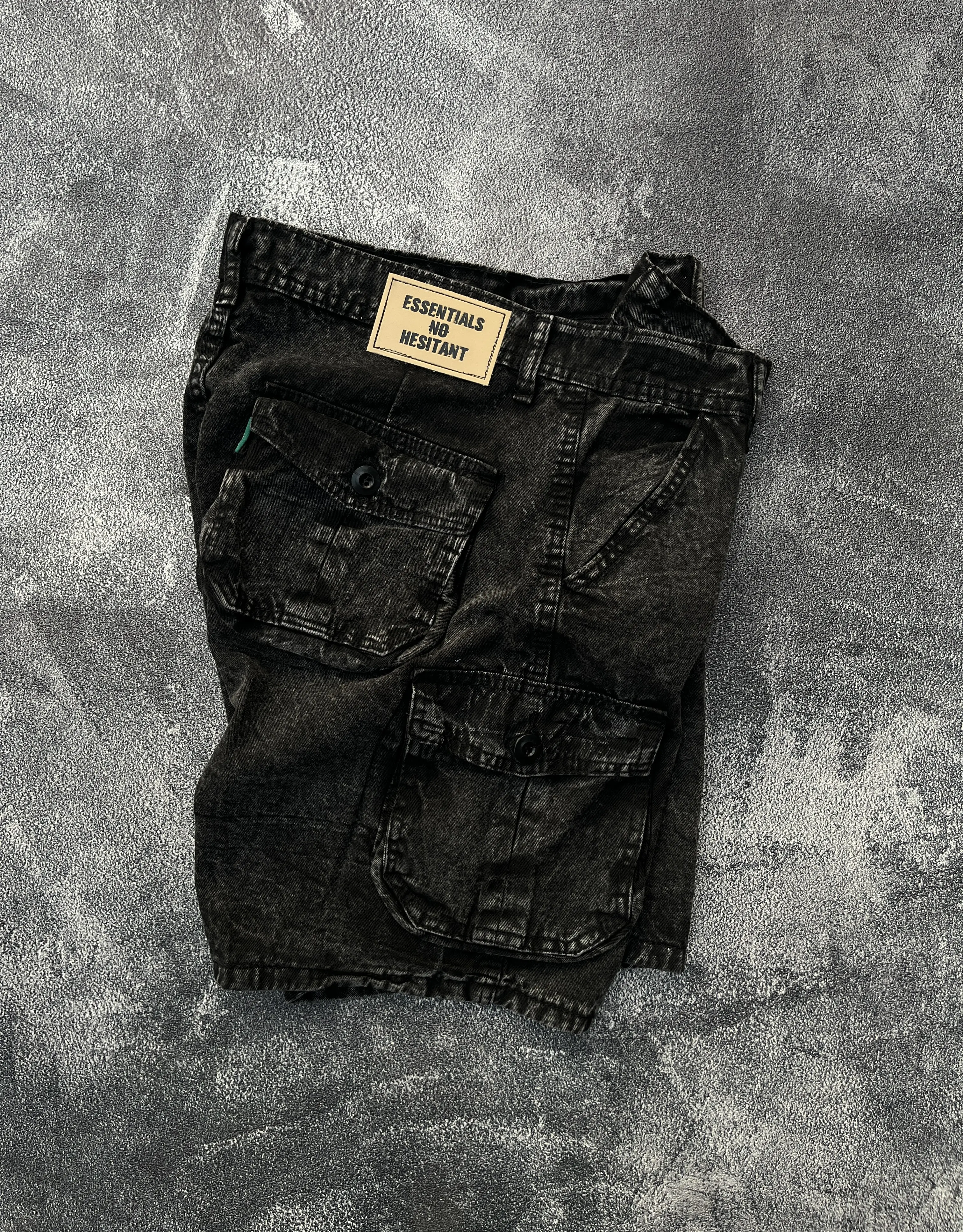 No Hesitant - Celana Pendek Cargo Pria Semi Denim Snow Wash Short Cargo Pants