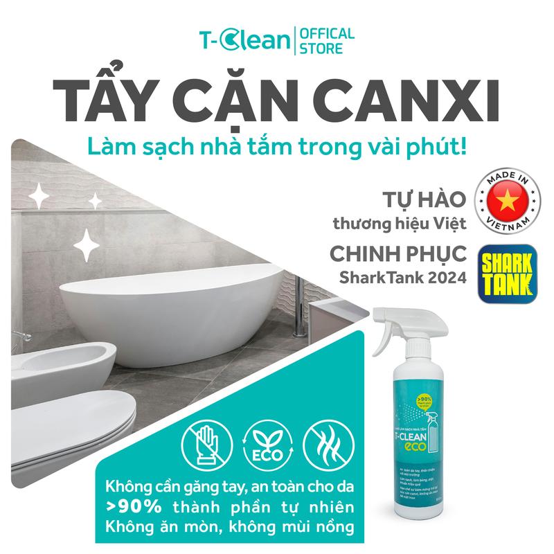 [KOC - TẶNG Viên VSMG] Chai Xịt Tẩy Rửa Nhà Tắm Đa Năng T-Clean Eco (500ml) – Làm Sạch Cặn Canxi, Ố Vàng, Khử Khuẩn, An Toàn Cho Sức Khỏe & Môi Trường | Tặng Viên Vệ Sinh Máy Giặt + Miếng Chà