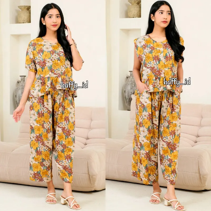 ONE SET SETELAN WANITA ELMIRA SET ATASAN  KUTUNG CELANA KULOT 7/8 RAYON PREMIUM 0