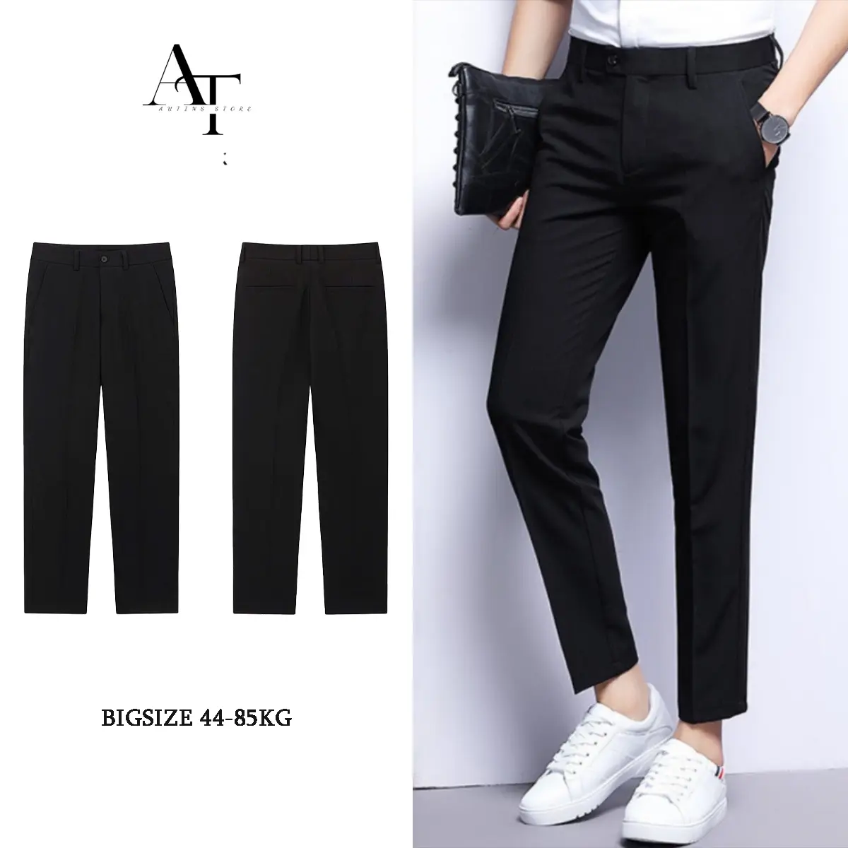Quần vải dáng Hàn AT1988 STORE,quần âu nam ống côn,quần tây công sở vải co dãn dày dặn - QA1 Menswear Pants Đen Nhung Baggy quần  âu quana  unam Ong