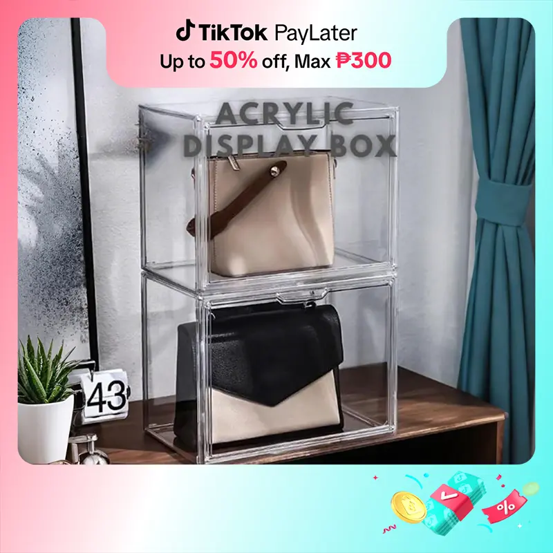 PH HOME ACRYLIC LUXARY BAG CASE & DISPLAY BOX SIDE DROP MAGNETIC FULLY TRANSPARENT STACKABLE