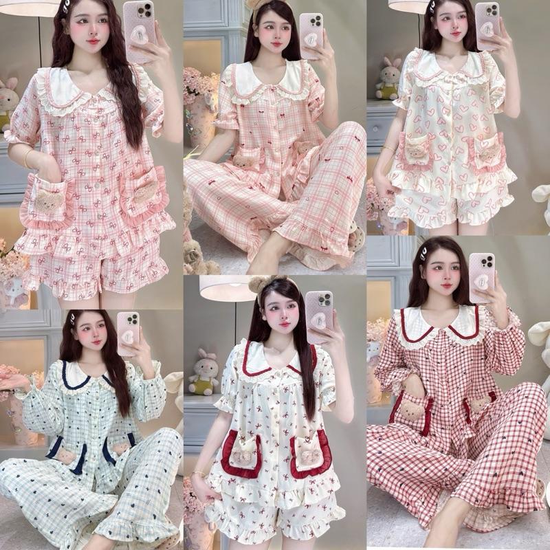 Bộ Mặc Nhà Cổ sen Viền tết chất liệu Vân mây mềm đẹp tinh tế dễ thương cho Nữ CDD016 Sammy