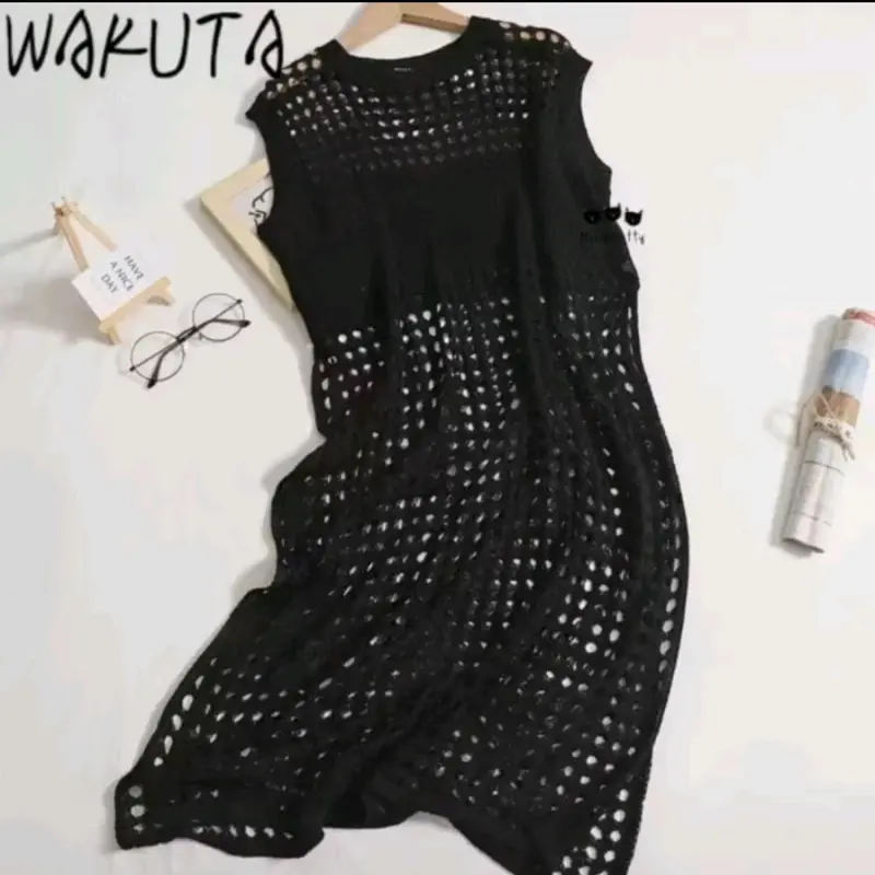 Ruby tunik jaring - Atasan wanita tanpa lengan - tunik rajut belah samping 5