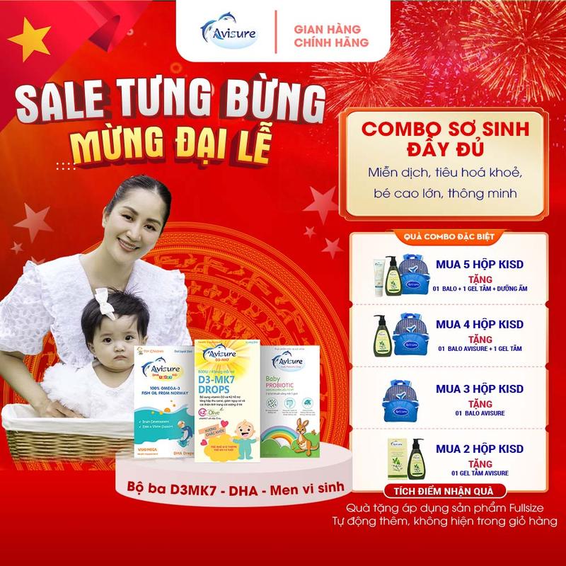 (Tích điểm nhận quà ) Lọ Avisure Avisure D3MK7 20ml, Avisure DHA 20ml, Avisure Probiotic 20ml bổ sung D3MK7, DHA, Men vi sinh cho bé Vitamin