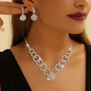 Set Perhiasan Pengantin Pernikahan Anting Kalung Berlian Imitasi Set A6