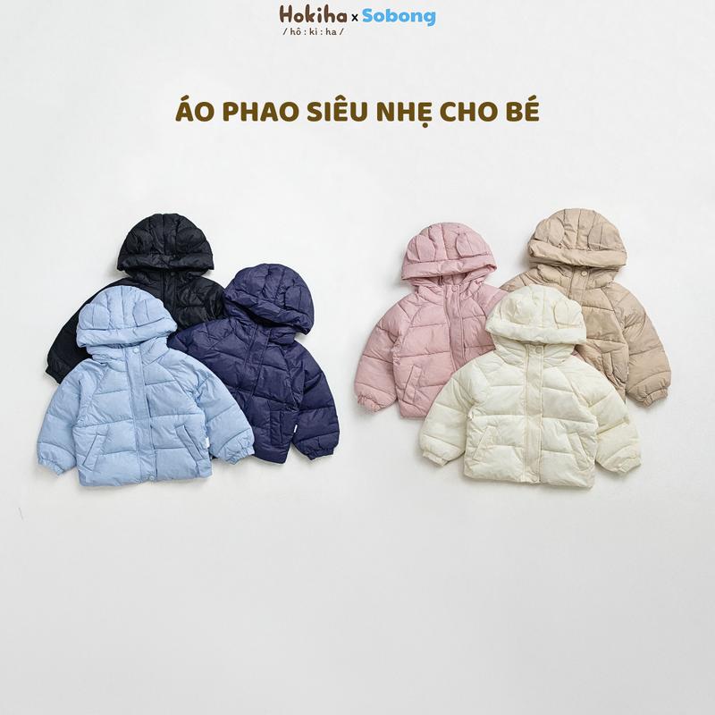   Hokiha x Sobong  AP212-Áo phao trần bông dáng rộng phối mũ có tai dễ thương cho bé vải chắn gió dày dặn ấm áp size từ 8-17kg 