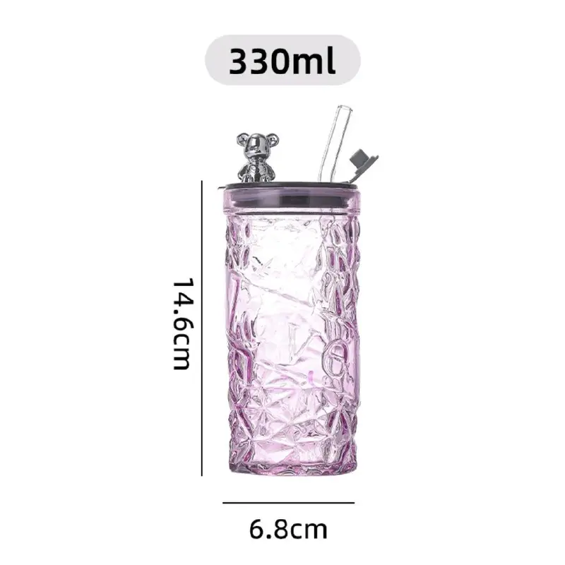 B ( B166 ) GELAS TUMBLER KACA MOTIF KRISTAL KASAR TUTUP BERUANG KEMASAN BOX Minuman Bottles Kitchenware Water 1