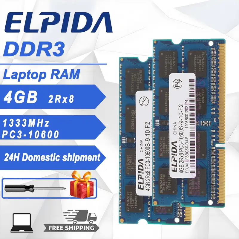 1PCS ELPIDA 4GB DDR3 1333Mhz SO-DIMM 1.5V RAM 2Rx8 PC3-10600S Laptop Memory module