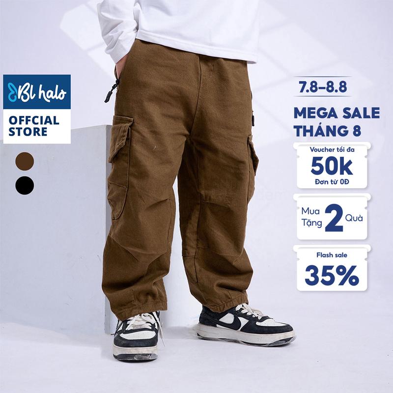 Quần Kaki Bé Trai 8-38Kg (2-9 Tuổi) BL HALO, Quần Dài Bé Trai 2 Màu Túi Hộp Ống Rộng Phong Cách Năng Động Cá Tính QDK11