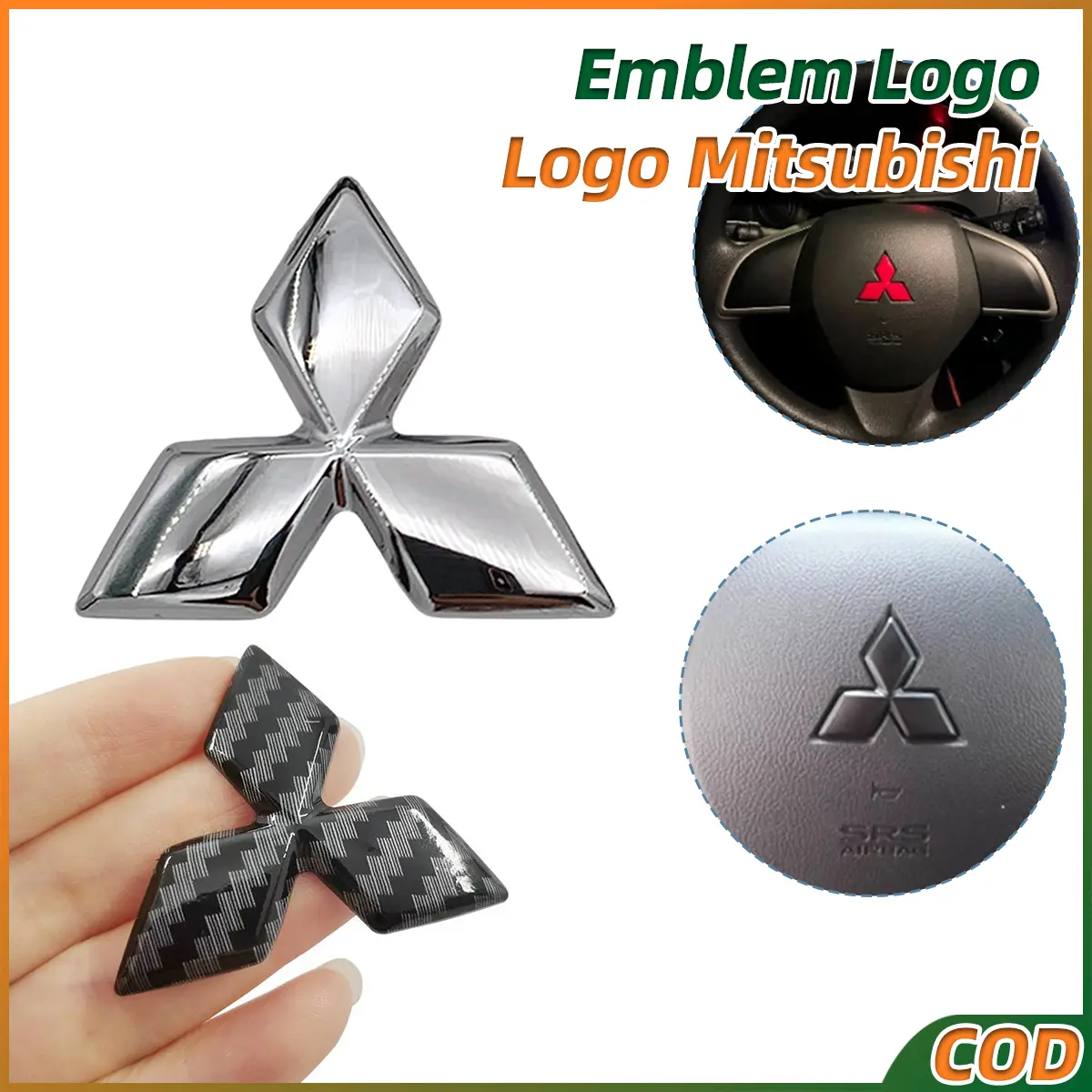 3D Setir Mobil Stiker Mobil & Emblem Mitsubishi 30 Stir 4 Warna (Perak/Hitam/Merah/Karbon) 3D Logo Mitsubishi Emblem Stir, Cocok untuk Mitsubishi Xpander/Pajero/Outlander