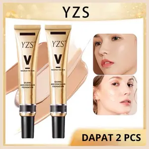 2Pc Lightening Foundation Concealer Oil Control BB Cream Makeup Glowing Tahan Lama dan Anti Air  Liquid Matte Foundation Full Coverage Waterproof Oil Control Blemish