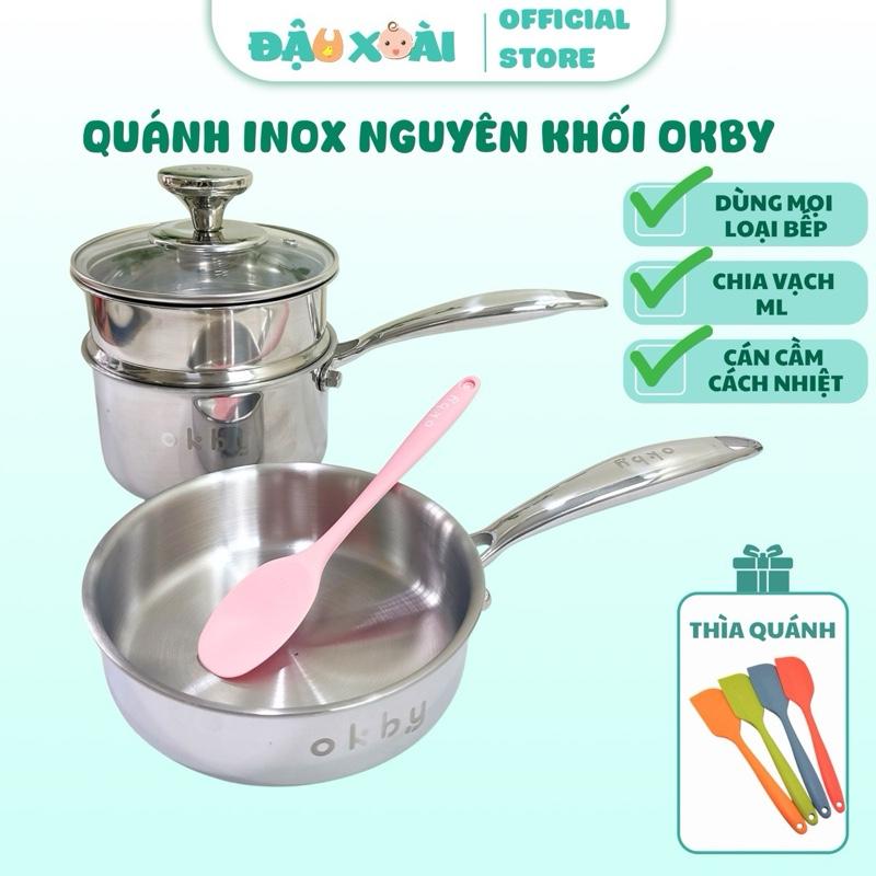 (Tặng thìa quánh) Nồi chảo inox Okby nguyên khối nồi quánh cháo cho bé ăn dặm