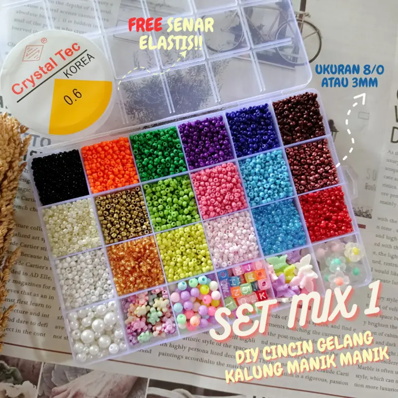 GROSIR Manik Mote Pasir 1 Box Lengkap Set DIY Manik-Manik Aesthetic Mainan Anak Meronce Gelang Kalung Kerajinan Tangan 2