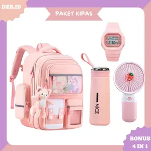 [ PAKET KIPAS] Tas Ransel Anak Perempuan Kuromi Rubah Bags Tas Sekolah Anak Free Botol Minum KIPAS Jam Tangan Lucu BISA COD kantong anak sekolah Fashion