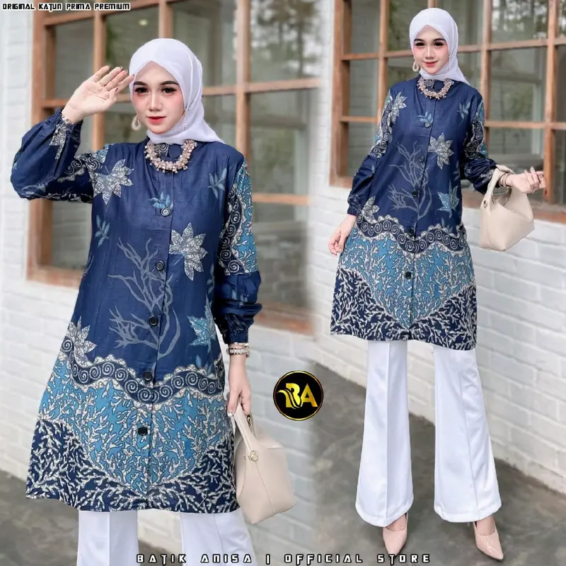 KIWARI BATIK Tunik batik wanita modern tunik batik wanita kantor tunik batik wanita modis 10 motif sage lilac Katun 0
