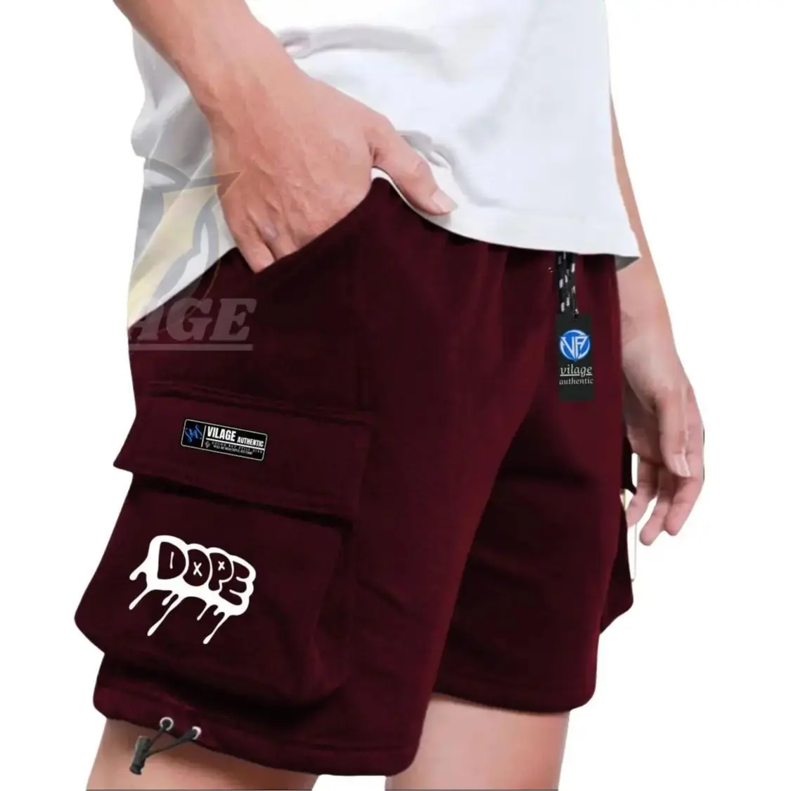 Celana Cargo Pendek Pria Distro Warna Burgandy Motif Dope Logo Tanggira Project Keren Celana Santai Cowok Cewek Terbaru Celana Kargo Bahan Fleece Size M - XXL