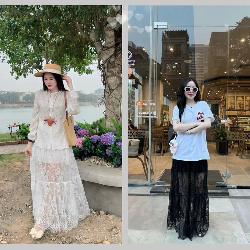 Váy maxi ren hoa Hàn Quốc ba tầng siêu xinh tiểu thư - Lót ngắn quyến rũ 2 màu nữ women 2
