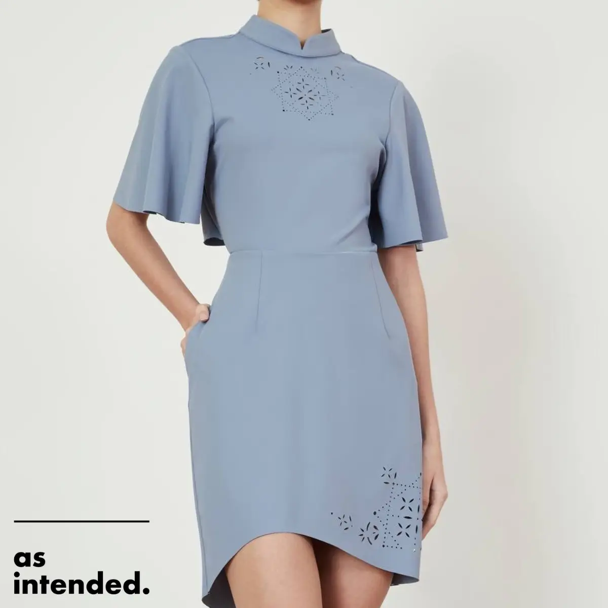 ACOT Asymmetric Laser Cut Skirt in Powder Blue [Voucher]