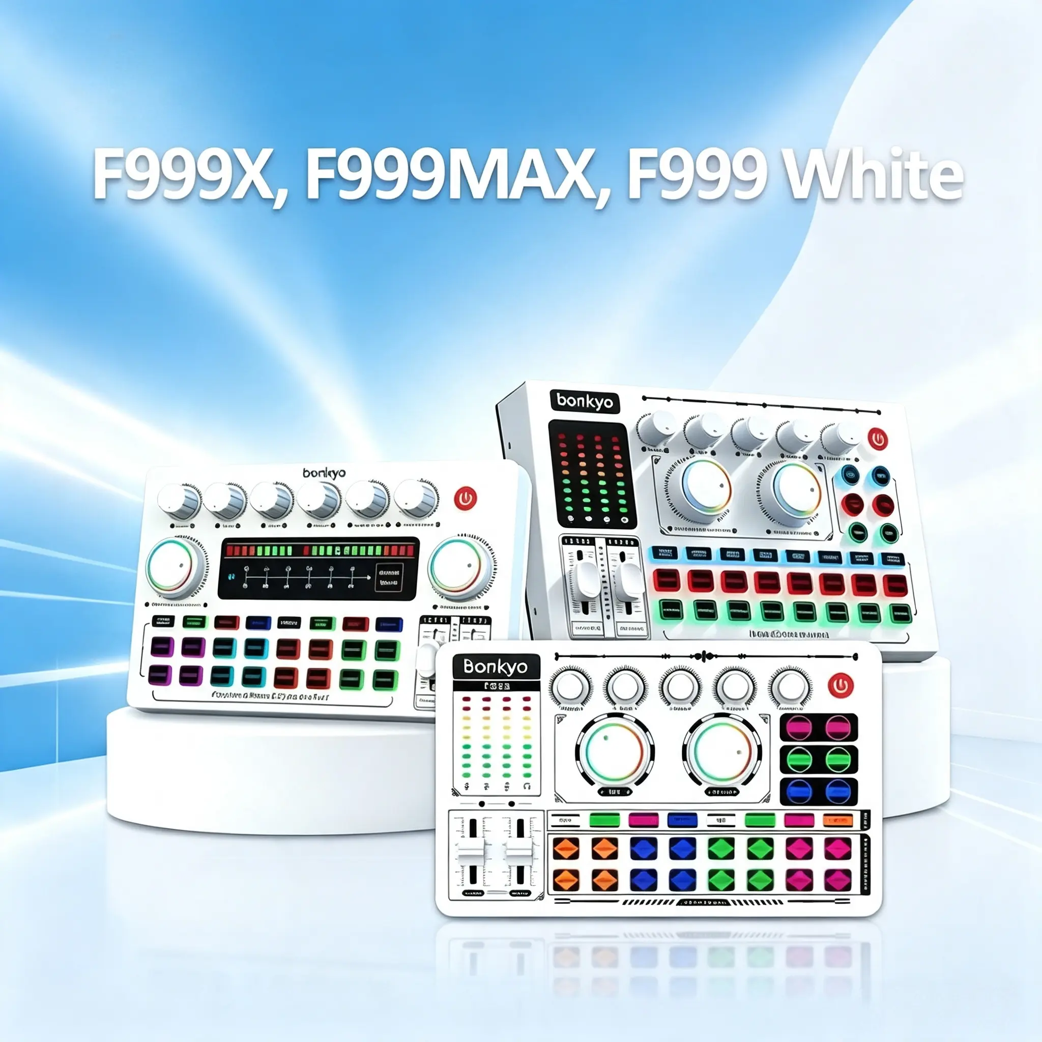 Bonkyo Sound Card F999MAX F999X Seri Profesional Chip Hibrida AI Pengurangan Kebisingan Kualitas Premium untuk Karaoke Live Streaming Kompatibel HP Laptop dengan Baterai 1800mAh dan Koneksi Bluetooth