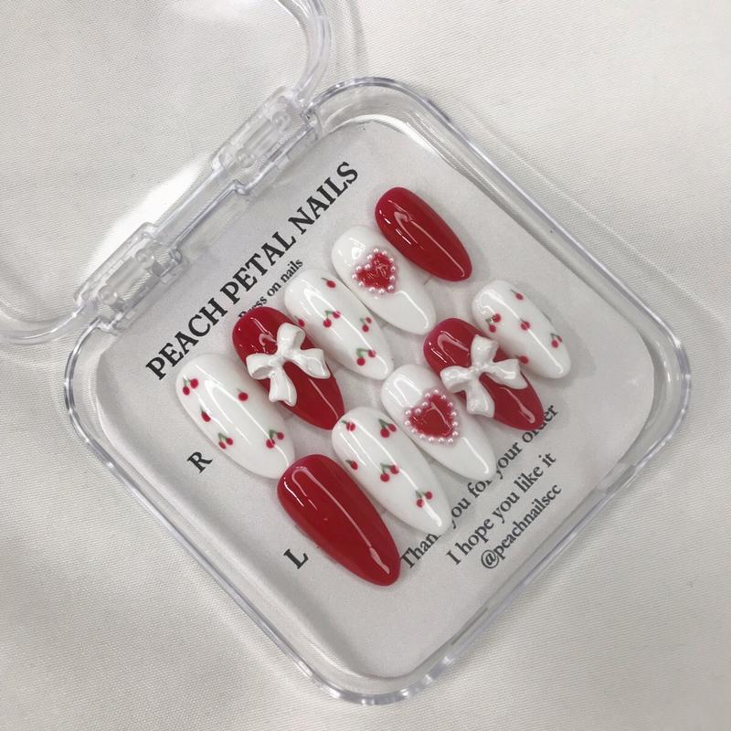 PRESS ON NAILS RED CHERRY | kuku palsu custom murah | press on nails custom 1