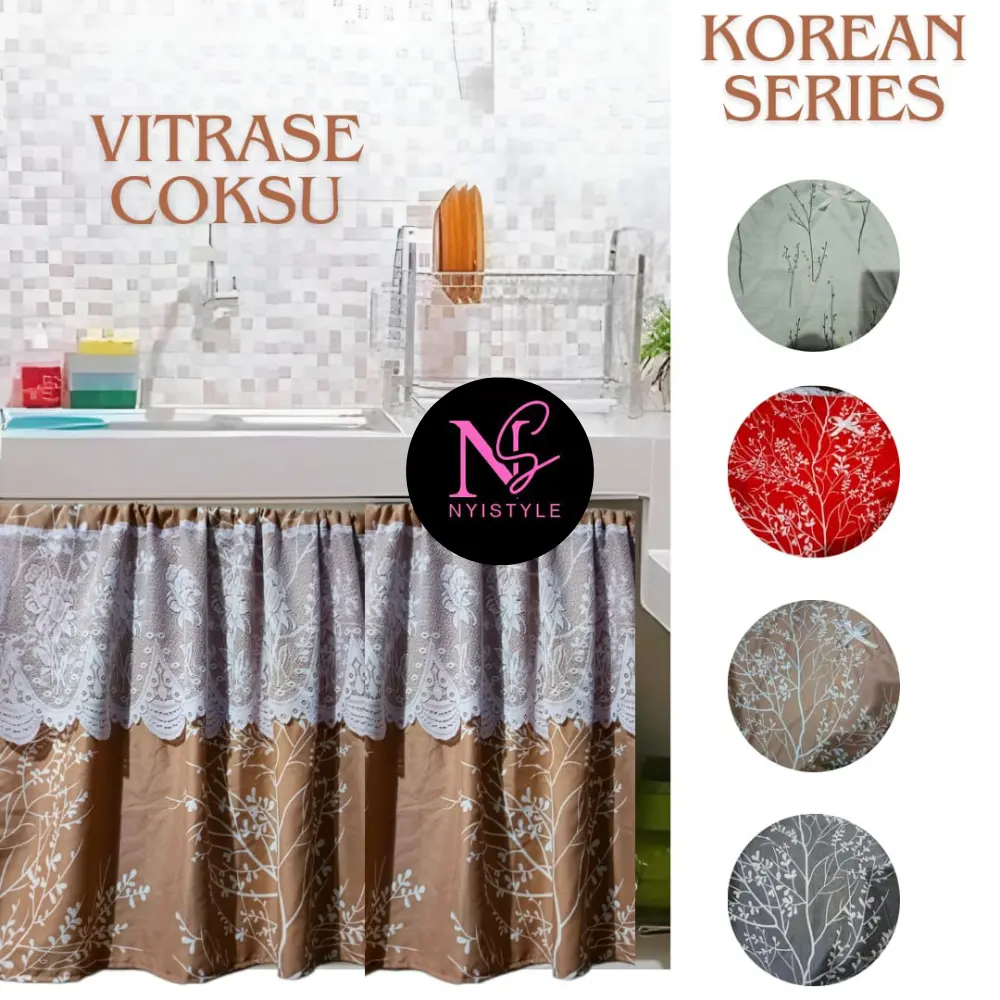 Gorden Kolong Dapur/Gorden kolong dapur korean series/Gorden kolong dapur premium Jeju vitrase Renda Putih Minimalis Korean Series