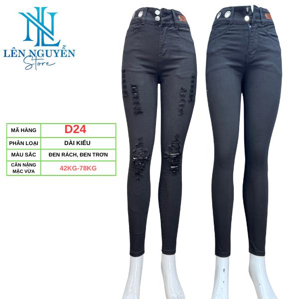 D24 [ Len Nguyen Store ] Quần Jean (Bò) Nữ , Lưng Siêu Cao 2 Nút, Dài 95-97cm, Màu ĐEN, Xanh, Size 40kg-80kg, Thiết Kế, Co Giãn, Mền Mịn, Bigsize, Hotgirl, Skinny, Ống Ôm, Mang Phong Cách Năng Động, Trẻ Trung, Tự Tin, Dễ Phối Đồ. Denim Women Pants Cúc