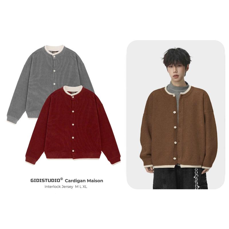  GIDISTUDIO Áo Khoác Cardigan MAISON Dệt Len Phong Cách Unisex Nam Nữ Áo Khoác Hàn Quốc Thu Đông Vải Nỉ Bông Mềm Mịn Dày Dặn GIDI 