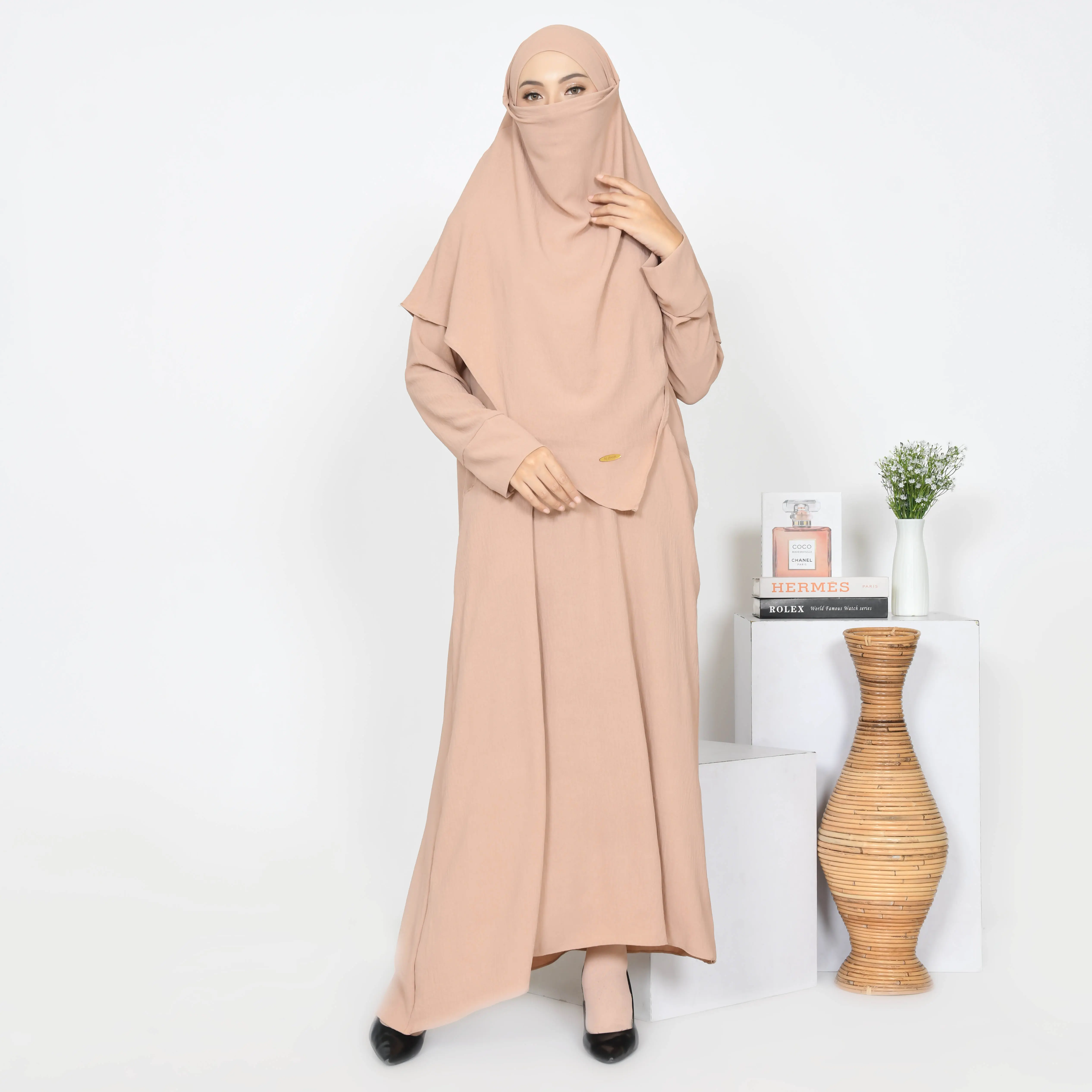 GA Gamis Set French Khimar Syari Crinkle Airflow Wanita Muslim Tangan Kancing