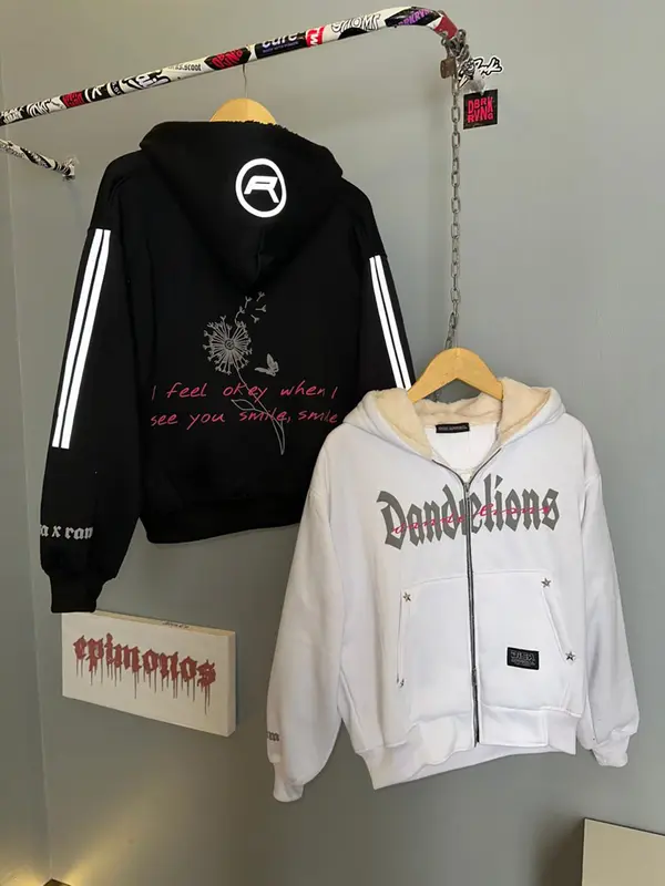 Hoodie Jaket Boxy Zipper Reflektif menyala Unisex Sablon foaming (Dandelions) 0