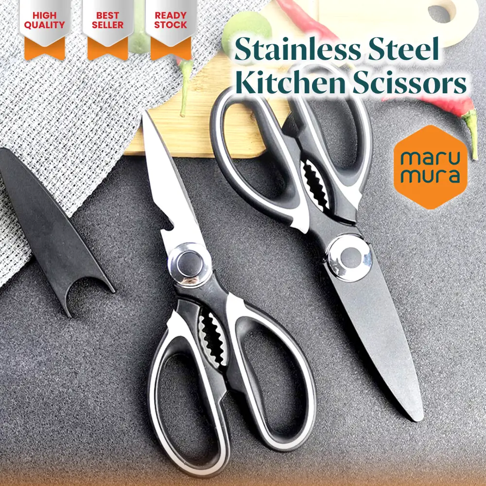 Marumura Kitchen Scissors Stainless Steel | Gunting Dapur Serbaguna Multifungsi